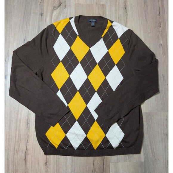 Banana Republic Size XL Cotton Cashmere Argyle Sweater Brown Preppy Classic - Picture 2 of 10